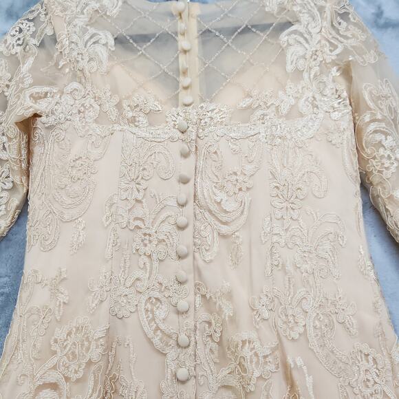 Formal Dress Jacket Set Size 10 Champagne Gold Beaded Lace Chiffon Sheath Party - Picture 7 of 14